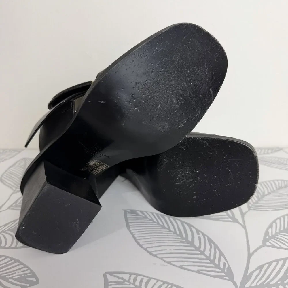 Banana Republic Ravello Black Leather Block Heel Sandals Shoes Women’s 6.5 Italy - Picture 7 of 8